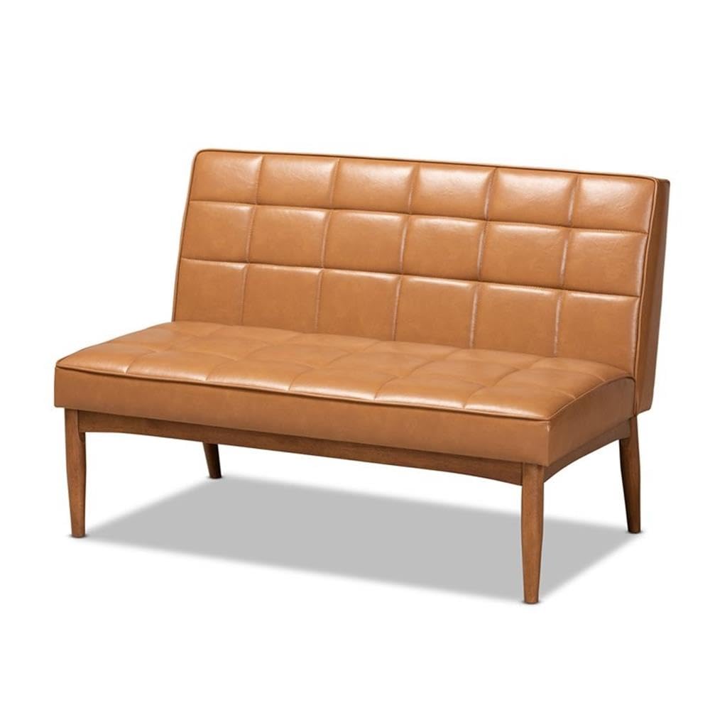 Baxton Studio Sanford Mid-Century Modern Tan Faux Leather Upholstered and Walnut Brown Finished Wood 4-Piece Dining Nook Set