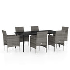 vidaXL Patio Dining Set 7 Piece with Cushions Garden Outdoor Terrace Balcony Backyard Dining Dinner Dinette Table and Chair Furniture Gray and Black