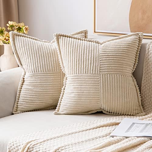 Miulee Corduroy Pillow Covers With Splicing Set Of 2 Super Soft Boho Striped Christmas Pillow Covers Broadside Decorative Textur