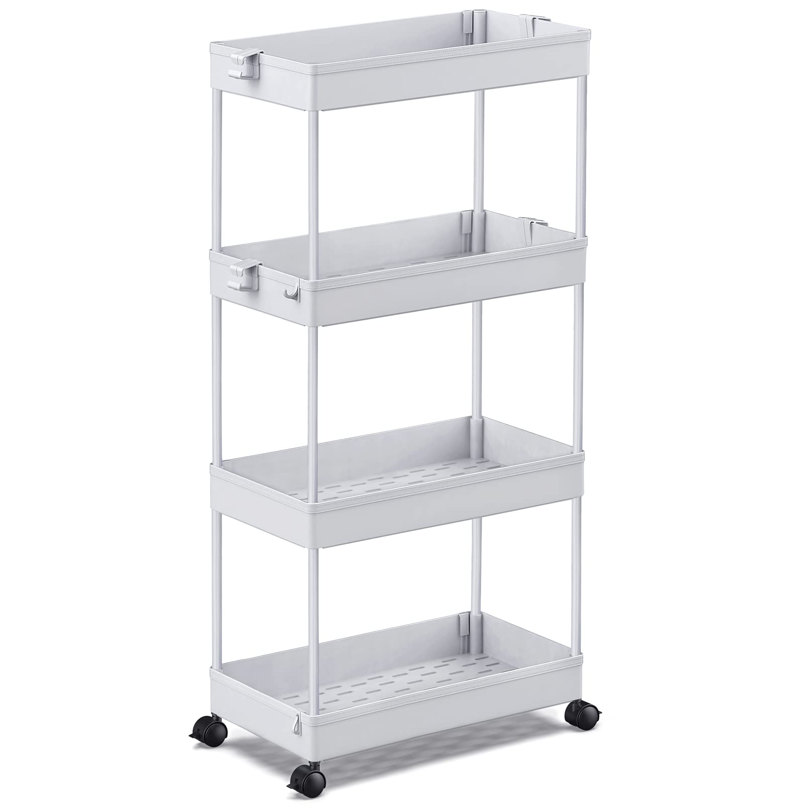 Spacekeeper Storage Cart, 4-Tier Mobile Shelving Unit, Bathroom Rolling Cart Utility Storage Organizer Shelf For Kitchen Living Room Bathroom Laundry Room & Dressers, Gray