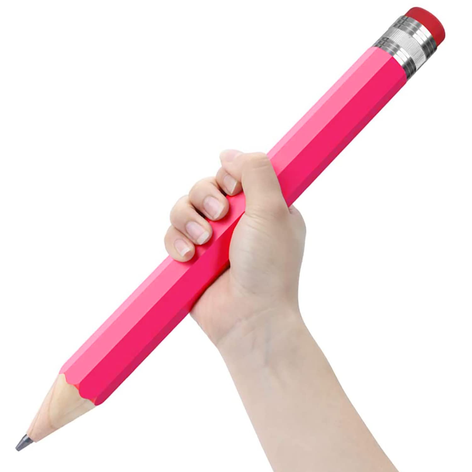 Bushibu Giant Pencils For Prop/Gifts/Decor - 14 Inch Jumbo Wooden Big Novelty Pencil With Cap For Schools And Homes (Pink)