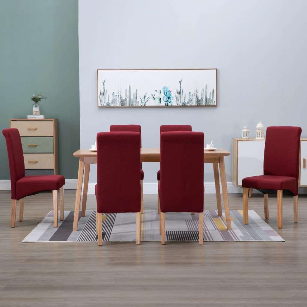 vidaXL Set of 6 Dining Chairs, Red Fabric Upholstery with Wooden Frames, Ergonomic Design, Ideal for Dining Room and Living Room