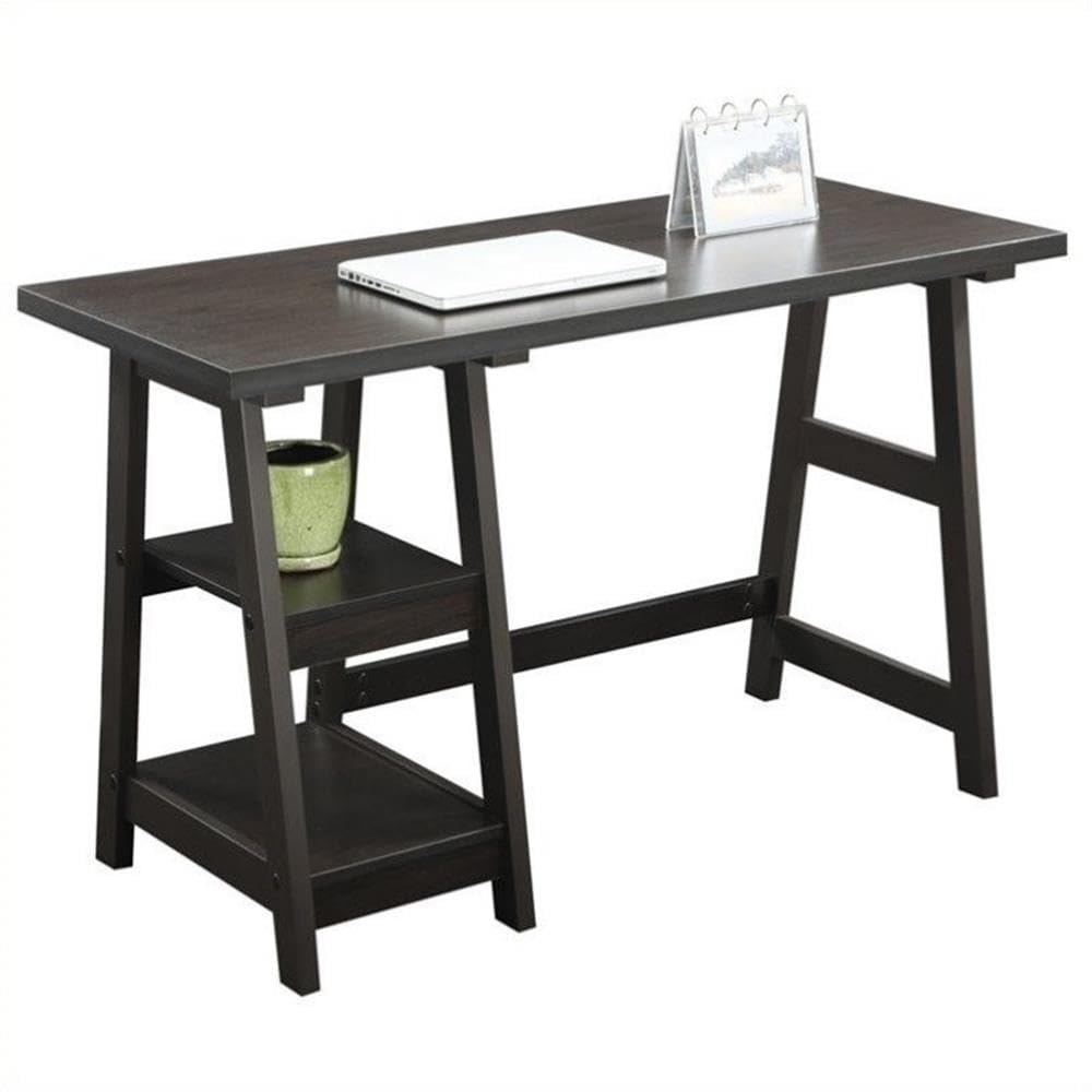 Convenience Concepts Designs2Go Trestle Desk with Shelves, 47, Espresso