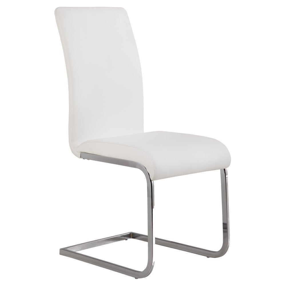 ARMEN LIVING Amanda Side Upholster Chrome White Finish Kitchen & Dining Chair-Set of 2