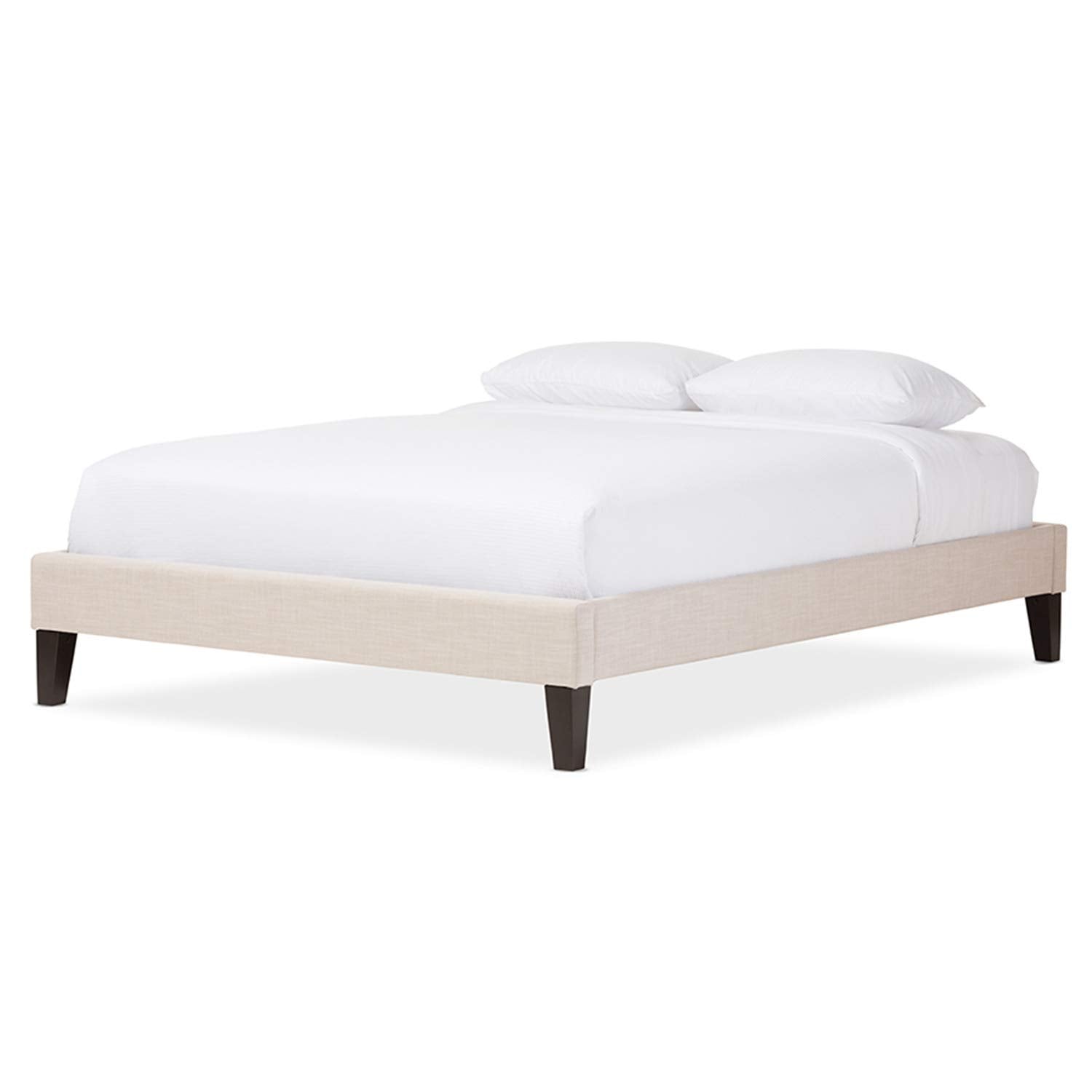 Baxton Studio Lancashire Modern and Contemporary Upholstered Bed Frame with Tapered Legs White/King