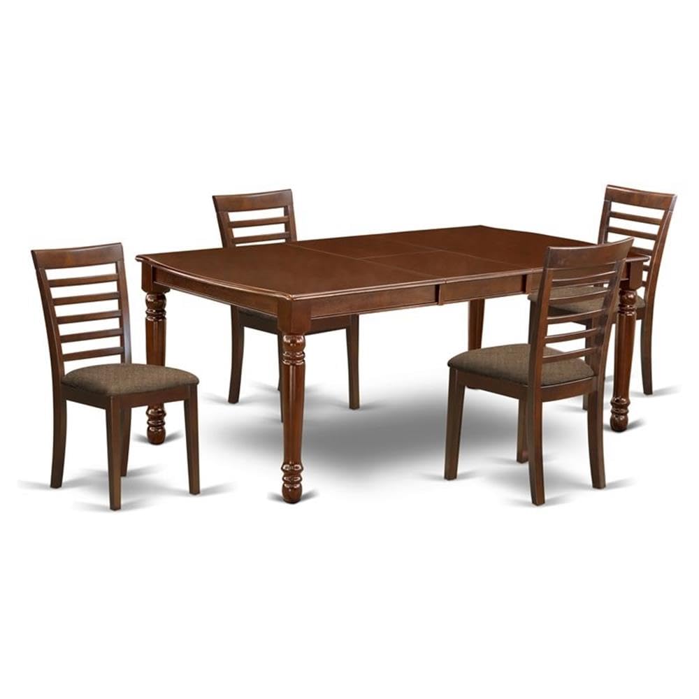 East West Furniture Doml5-Mah-C 5 Piece Dining Room Table Set Includes A Rectangle Kitchen Table With Butterfly Leaf And 4 Linen Fabric Upholstered Dining Chairs, 42X78 Inch, Mahogany