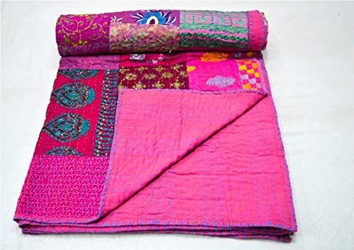Yuvancrafts Indian Handmade Patch Work Cotton Kantha Quilt Traditional Queen Quilt Blanket Bedspreads Throw
