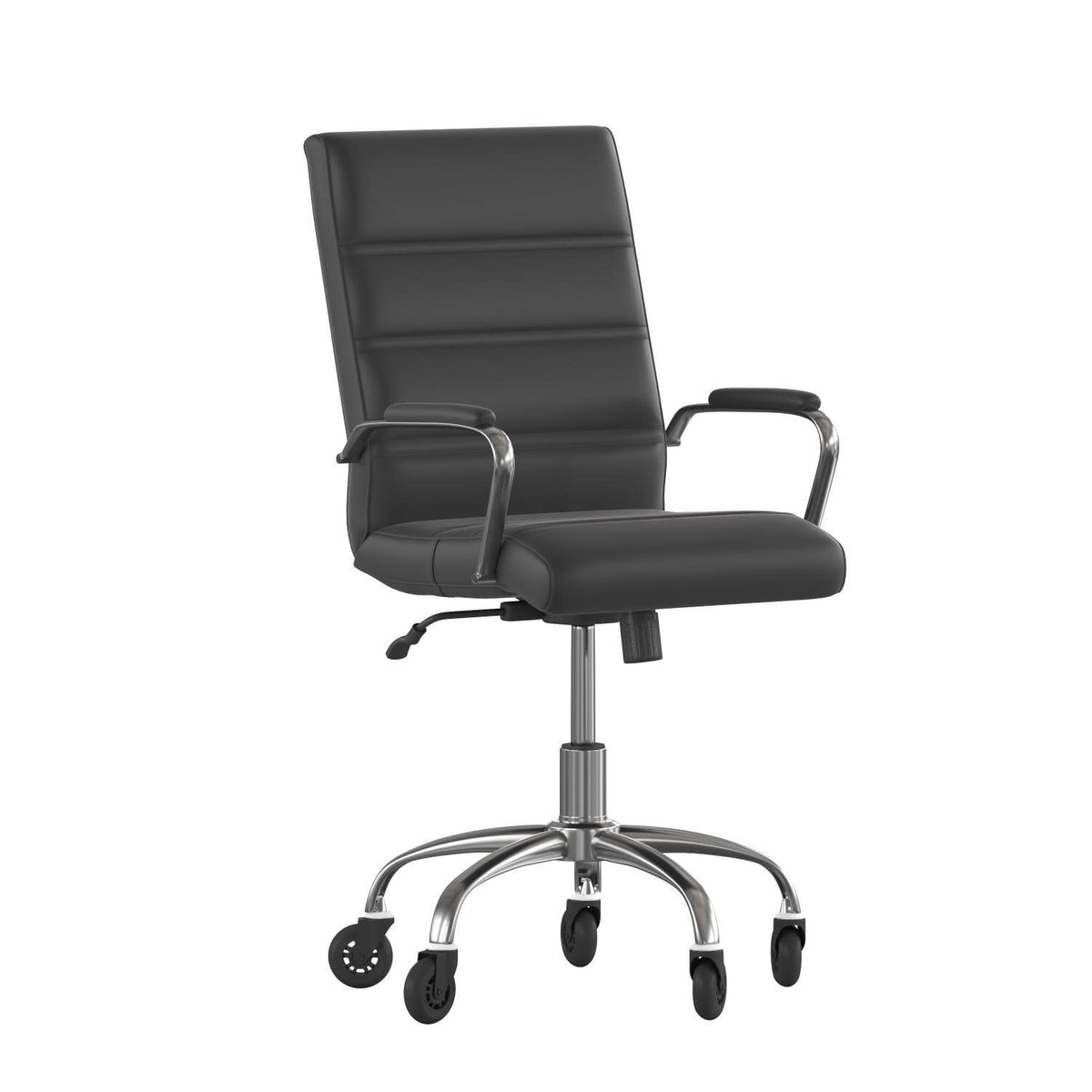 Flash Furniture Camilia Mid-Back Executive Swivel Office Chair With Chrome Frame, Arms, And Transparent Roller Wheels, 24&Quot;, Black Leathersoft