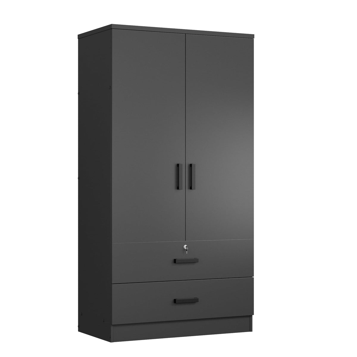 Woodpeckers Furniture And Mattress 2-Door Closet with 2-Drawers (Black)