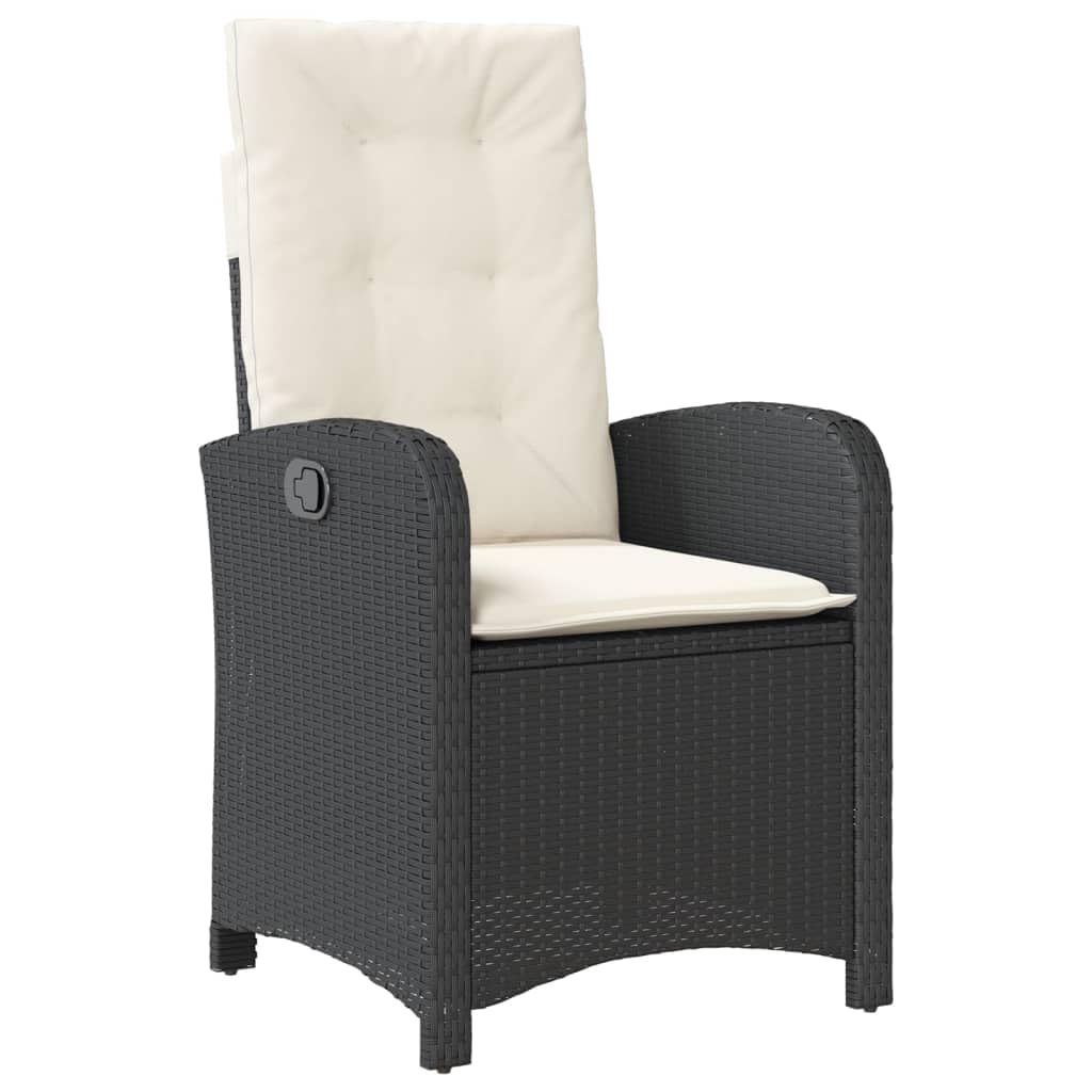 vidaXL 3 Piece Patio Dining Set/Outdoor Reclining Garden Chairs with Cushions/Black Poly Rattan/Glass Tabletop/Adjustable Backrest