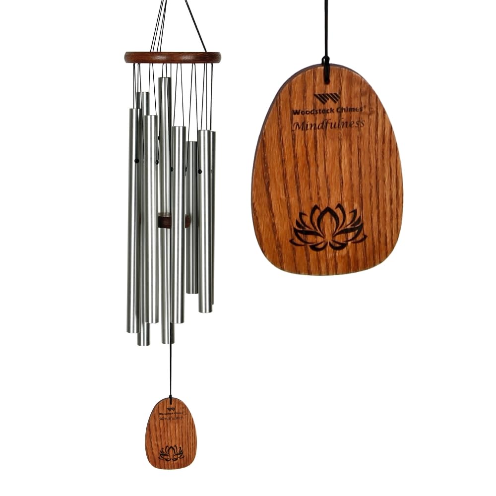 Woodstock Wind Chimes For Outside, Garden Decor, Outdoor Decor For Your Patio And Front Porch (28') Silver Wind Chime Woodstock