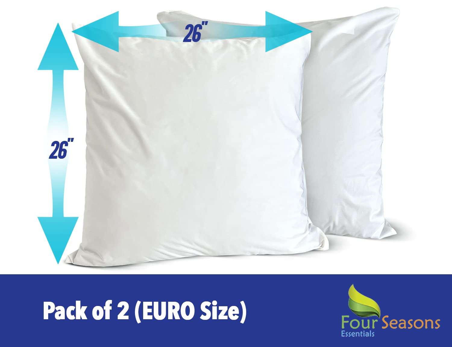 Euro Size Pillow Protectors (Set Of 2) - European Square 26X26 Pillow Covers Waterproof Hypoallergenic Dust Proof Zippered Encas