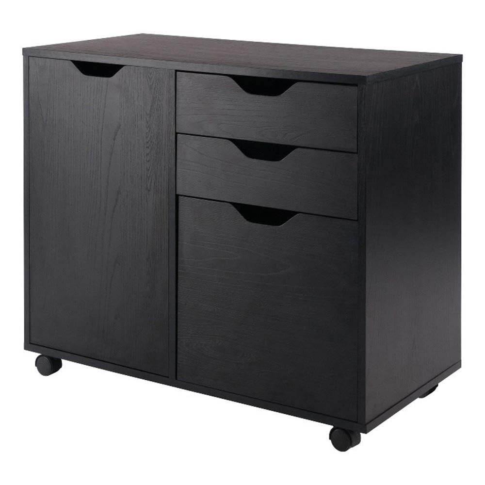 Winsome Halifax Storage Mobile Cabinets, 1 Large Door, 3 Drawers, for Home Office, Black