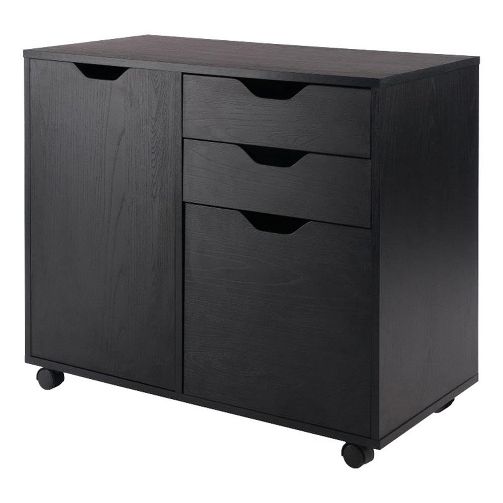 Winsome Halifax Storage Mobile Cabinets, 1 Large Door, 3 Drawers, For Home Office, Black