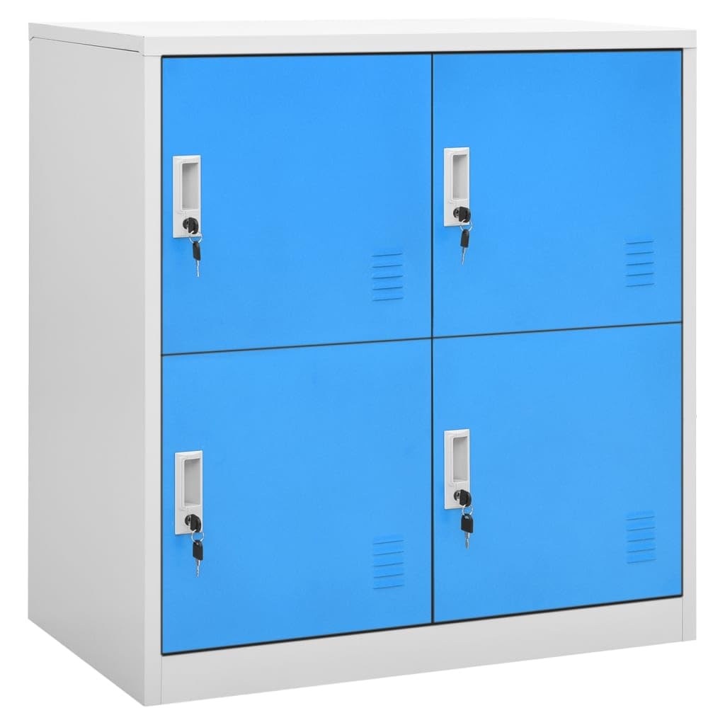 vidaXL Light Gray and Blue Steel Locker Cabinets, Modern Office/School Storage Units, Lockable and Durable, with 4 Compartments, 104.28 Pounds, Industrial Style