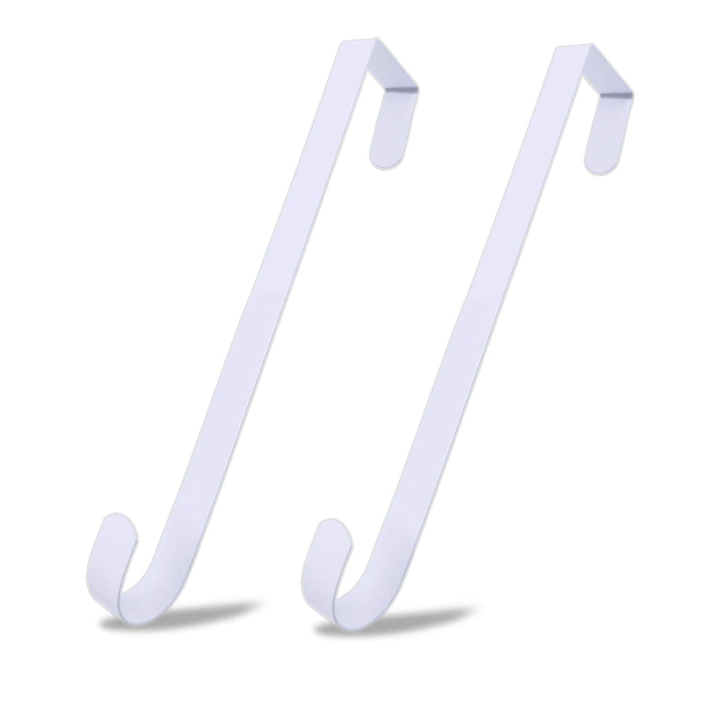 ESFUN 2 Pack Solid Wreath Hanger for Front Door Window Wreath Hooks Holder Over The Door Metal Hook Hangers (White, 12 inch)