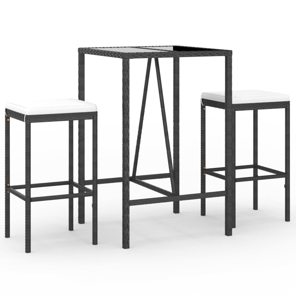 vidaXL 5 Piece Patio Bar Set with Cushions - Black Poly Rattan & Tempered Glass Top Table, Cream White Cushions, for Garden/Patio