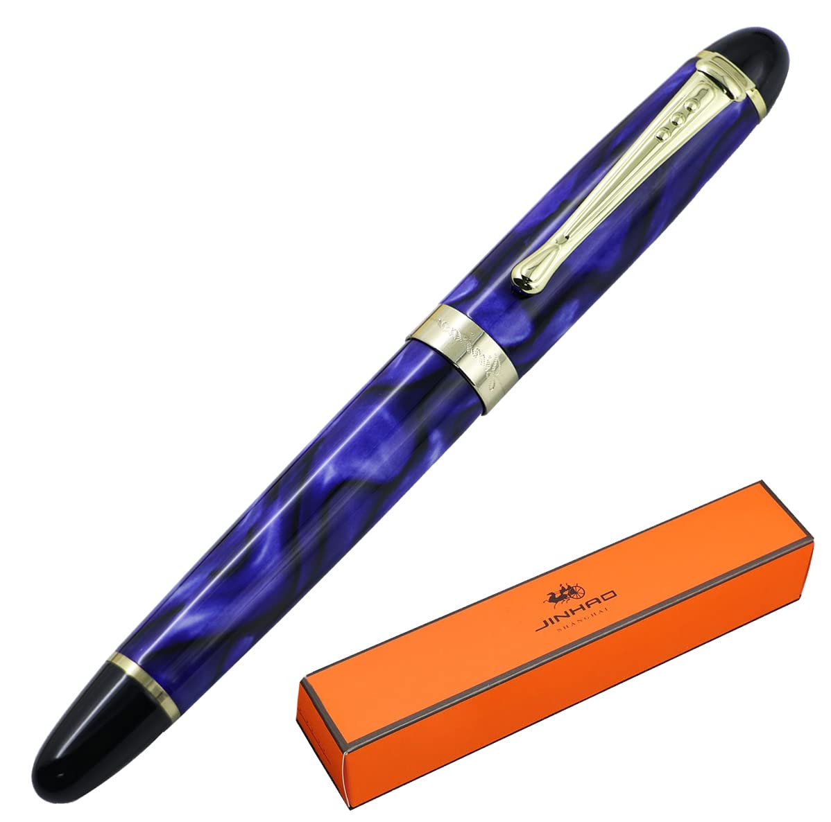 Jinhao X450 Fountain Pen Luxury Set Marble Royal Blue Medium Nib Writing For Stationery Office Supplies With Pen Case