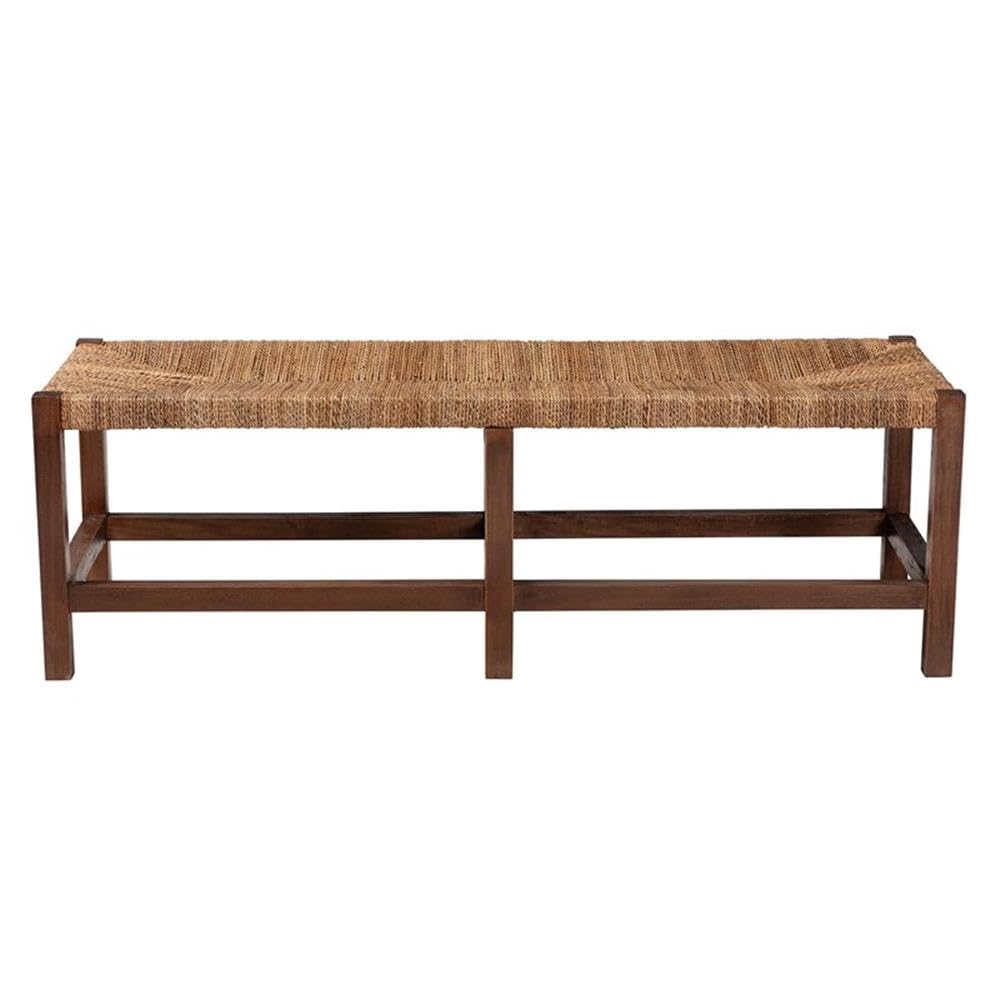 bali & pari Liza Bohemian Natural Seagrass and Wood Accent Bench