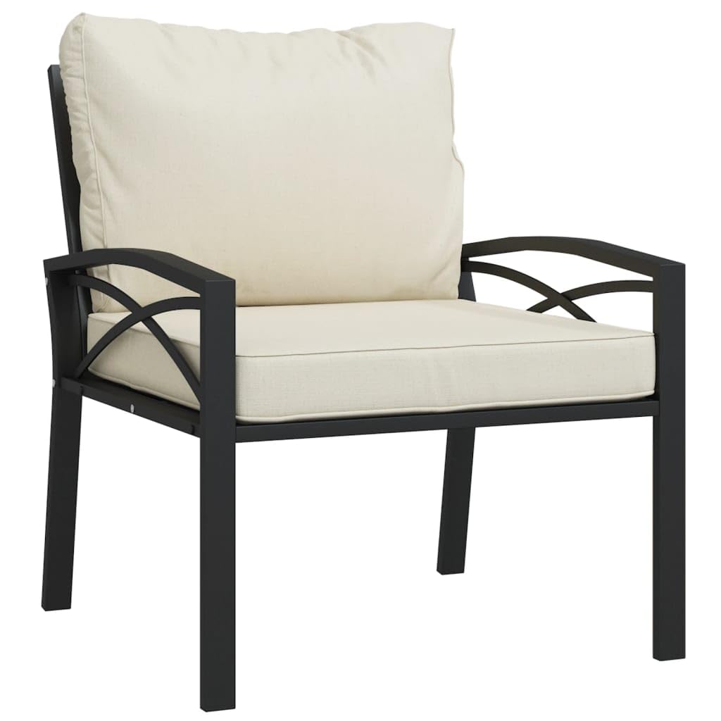 vidaXL Outdoor Patio Chairs with Cushions, Elegant Design with Curved Armrests, Powder-Coated Steel Construction, Black and Sand, Set of 2