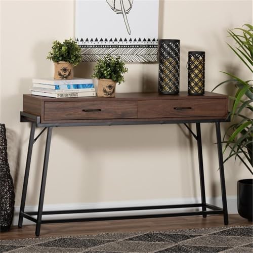Baxton Studio Eivor Modern Industrial Walnut Brown Finished Wood and Black Metal 2-Drawer Console Table