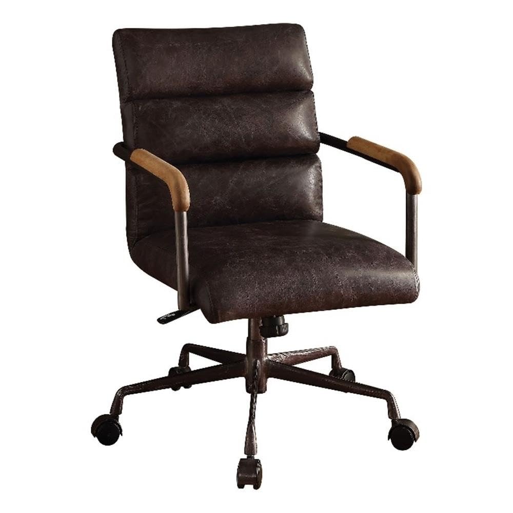 Acme Harith Leather Swivel Office Chair in Antique Ebony