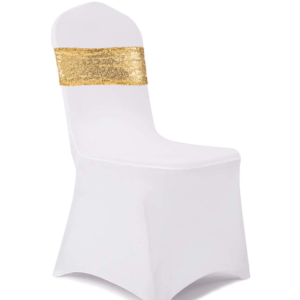 Eternal Beauty Set Of 10 Sequin Chair Sashes Gold Chair Sashes For Wedding Hotel Party Banquet Chairs Decorations