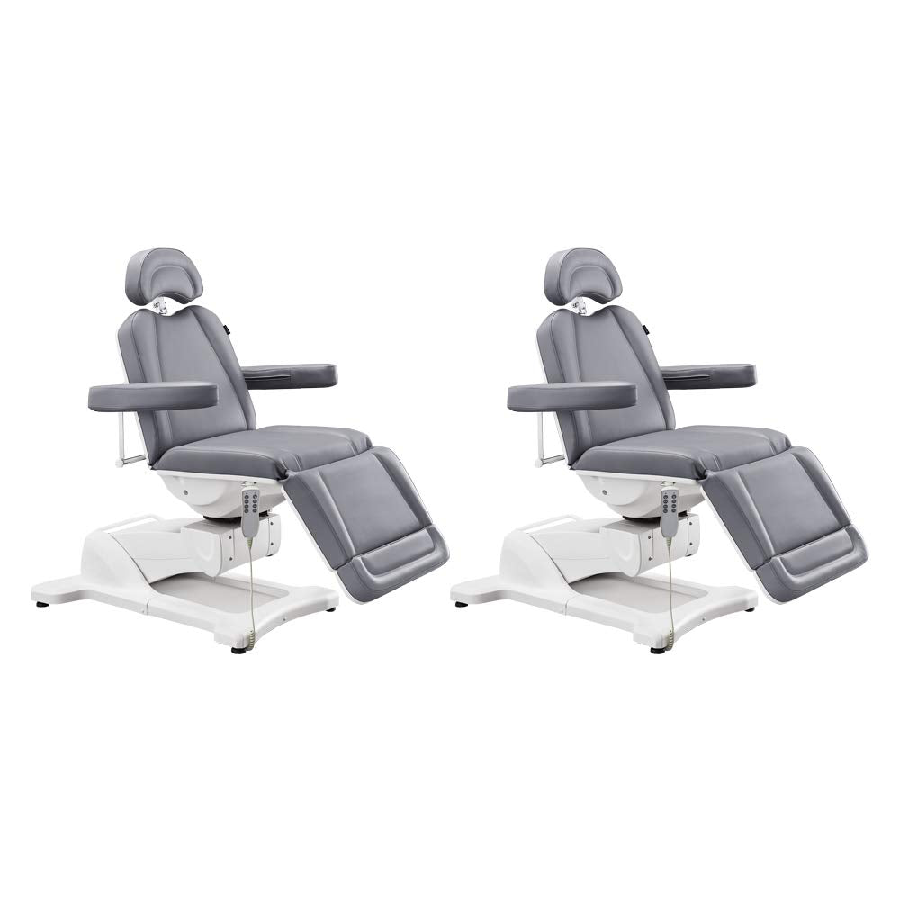 Beauty Full Electrical 4 Motor Podiatry Chair Facial Massage Dental Aesthetic Reclining Chair All Purpose Bed - PAVO -Grey-2 Pac