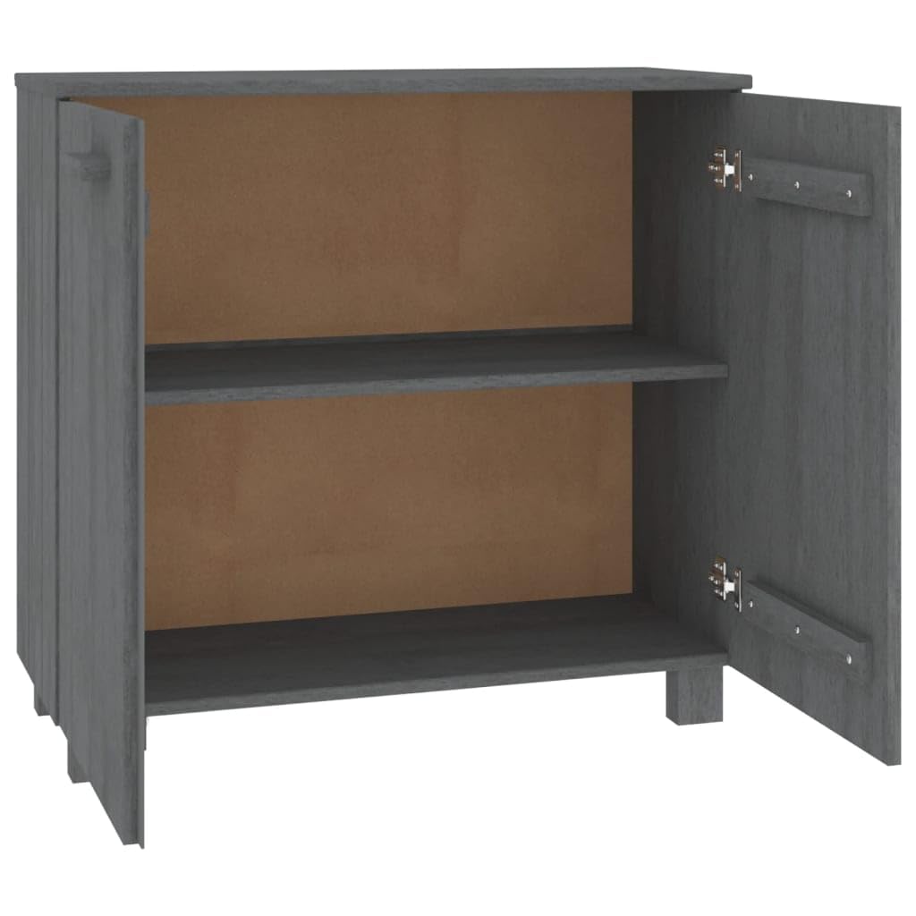 vidaXL HAMAR Wooden Sideboard in Dark Gray - Solid Pine Wood and MDF Construction, Compact Size and Practical Storage Space for Home Decor. Warning: Product Complies with California Proposition 65.