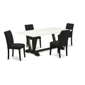 East West Furniture V-Style 5 Piece Set Includes A Rectangle Dining Room Table With V-Legs And 4 Black Linen Fabric Upholstered Parson Chairs, 40X72 Inch, Multi-Color