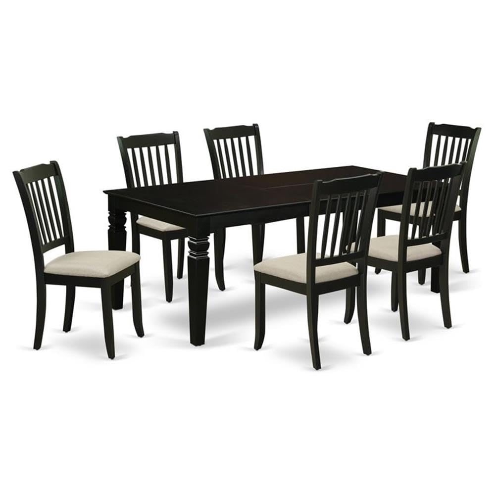 East West Furniture Lgda7-Blk-C 7 Piece Modern Dining Table Set Consist Of A Rectangle Wooden Table With Butterfly Leaf And 6 Linen Fabric Kitchen Dining Chairs, 42X84 Inch, Black