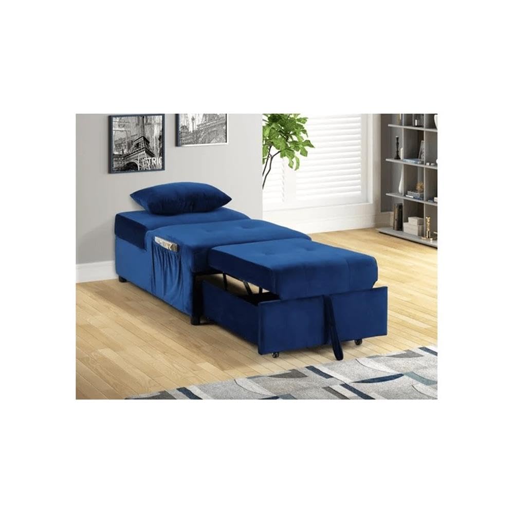 Best Master Furniture Bayani Velvet Adjustable Sleeper Lounge Chaise in Blue