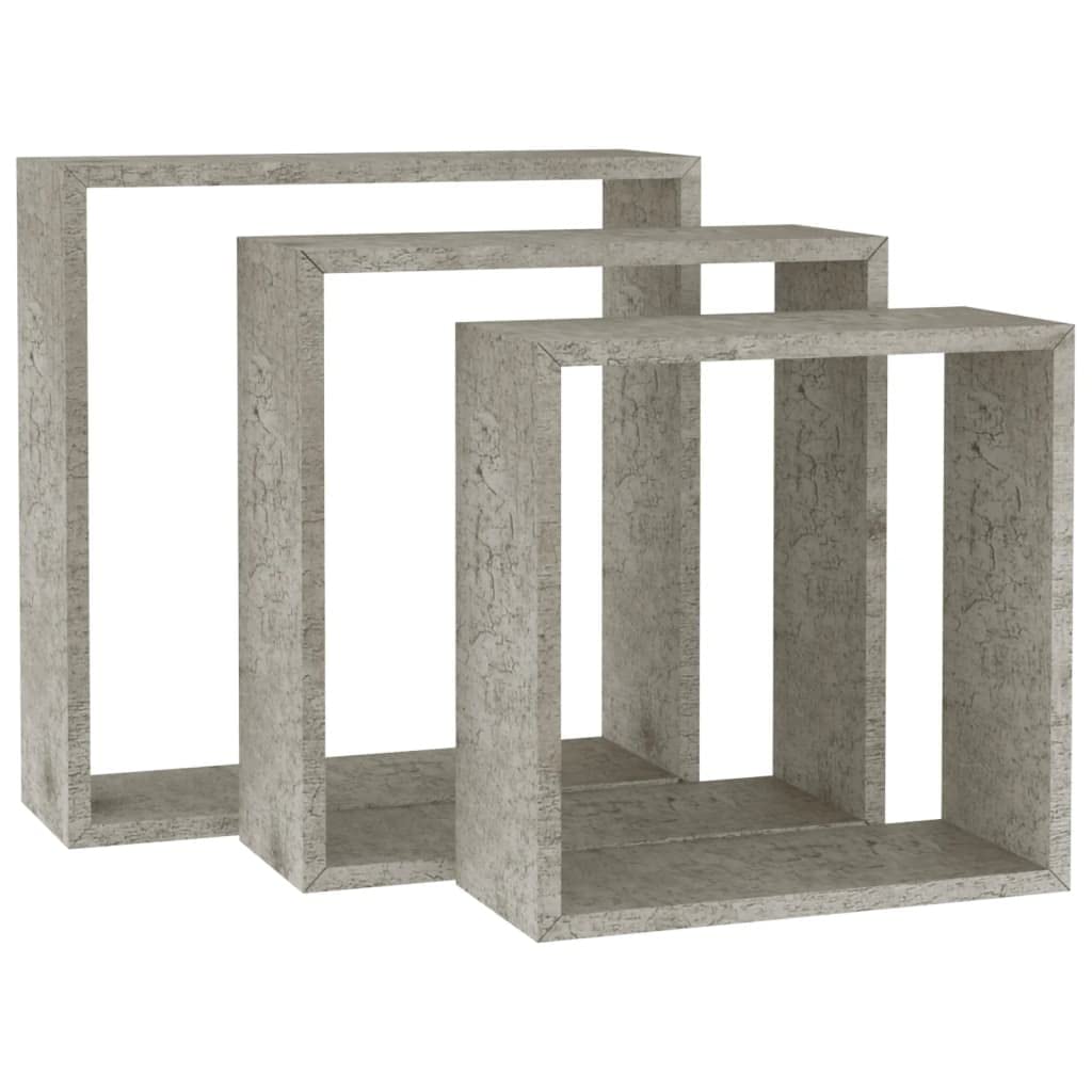 vidaXL Wall Cube Shelves 3 pcs - Concrete Gray - Modern Floating Shelves in Easy to Install MDF - Versatile Home Decor