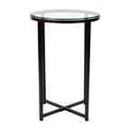 Flash Furniture Greenwich Collection End Table - Modern Clear Glass End Table - Crisscross Matte Black Frame