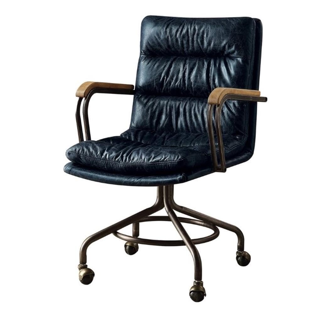 Acme Hedia Leather Swivel Office Chair in Vintage Blue