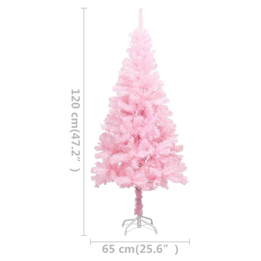 Vidaxl Pink Artificial Pre-Lit Christmas Tree - 47.2&quot; Pvc Xmas Decor With Steel Stand And Energy-Efficient Led Lights, Perfect For Festive Home Decoration