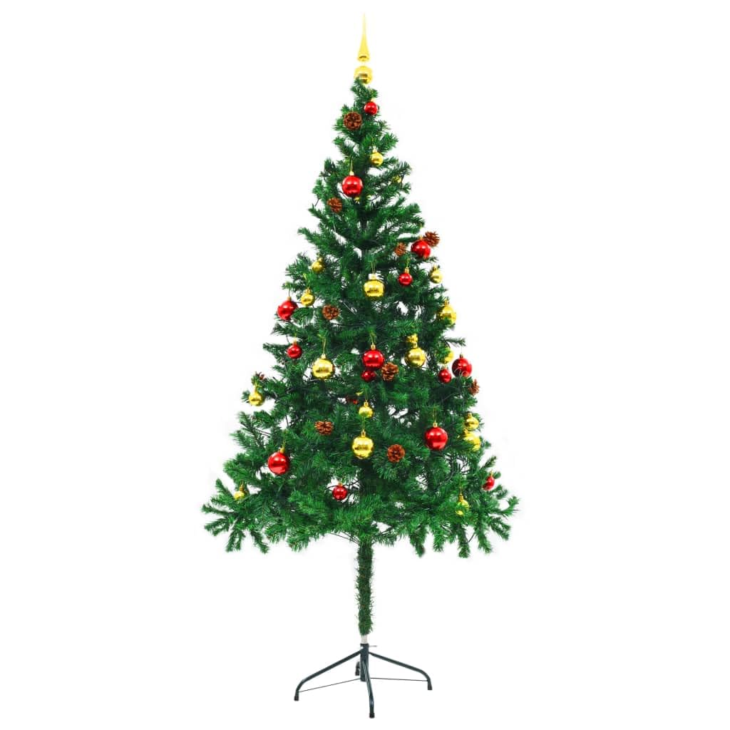 vidaXL Artificial Pre-lit Christmas Tree with Baubles & LED Lights, 6ft Lifelike Green PVC, Energy-Saving Holiday Decor, Versatile Xmas Decoration for Indoor & Outdoor