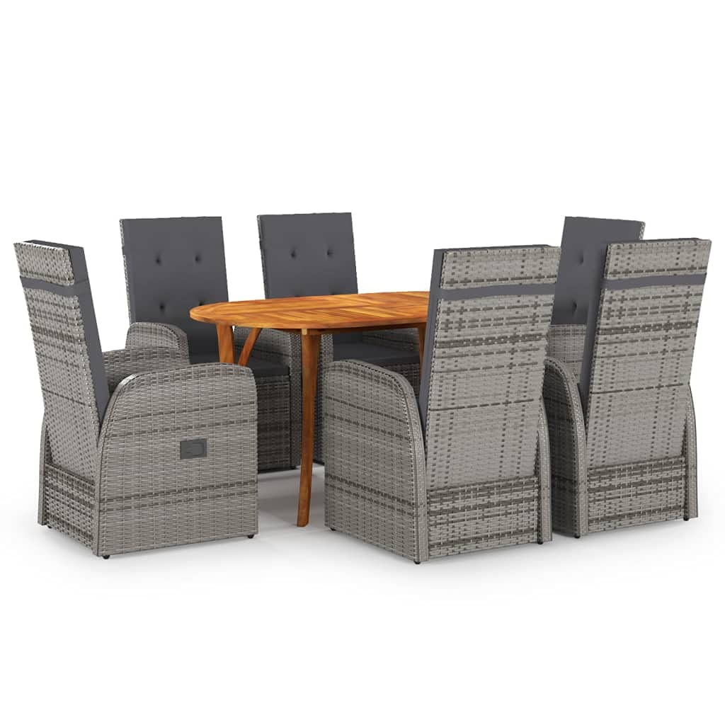 vidaXL Modern and Stylish 5 Piece Patio Dining Set in Gray - Solid Acacia Wood Table and PE Rattan Chairs with Comfortable Cushions