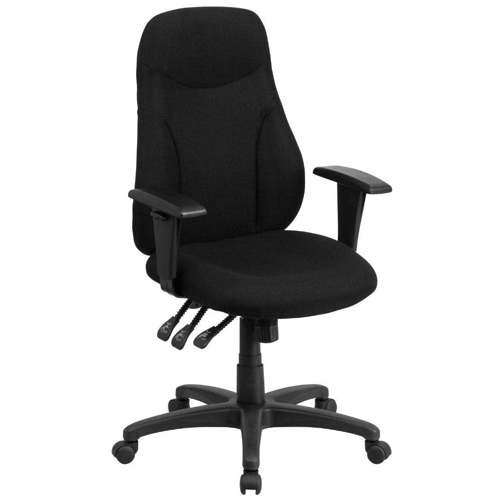 Flash Furniture Hughes High Back Black Fabric Multifunction Swivel Ergonomic Task Office Chair with Adjustable Arms