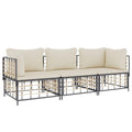 vidaXL 3 Piece Patio Lounge Set - Outdoor Poly Rattan with Cushions, Anthracite and Beige Colour, Modular Design, Steel Frame