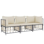 vidaXL 3 Piece Patio Lounge Set - Outdoor Poly Rattan with Cushions, Anthracite and Beige Colour, Modular Design, Steel Frame