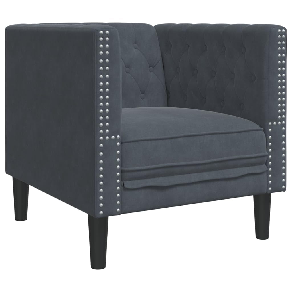 Chesterfield Sofa Chair Dark Grey Velvet vidaXL - 1-Seater, Button-Tufted, Thickly Padded, Solid Wood Frame