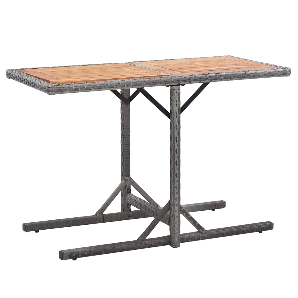 vidaXL Poly Rattan Patio Table with Solid Acacia Wood Top - Anthracite & Brown Weather-Resistant Outdoor Terrace Furniture, Easy to Assemble