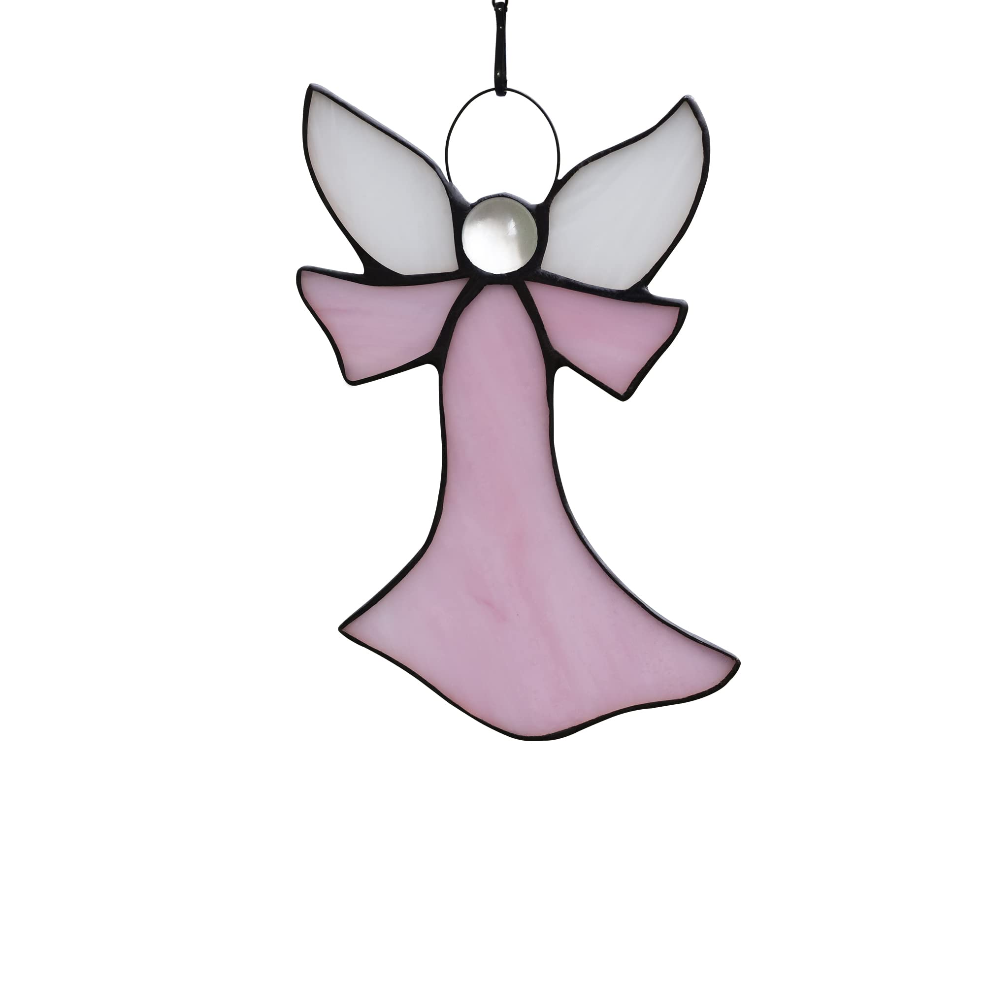HAOSUM Pink Angel Stained Glass Window Hangings Tiffany Style Gift Gifts for Nurse,Memorial Remembrance Sympathy (6.3  4.3)