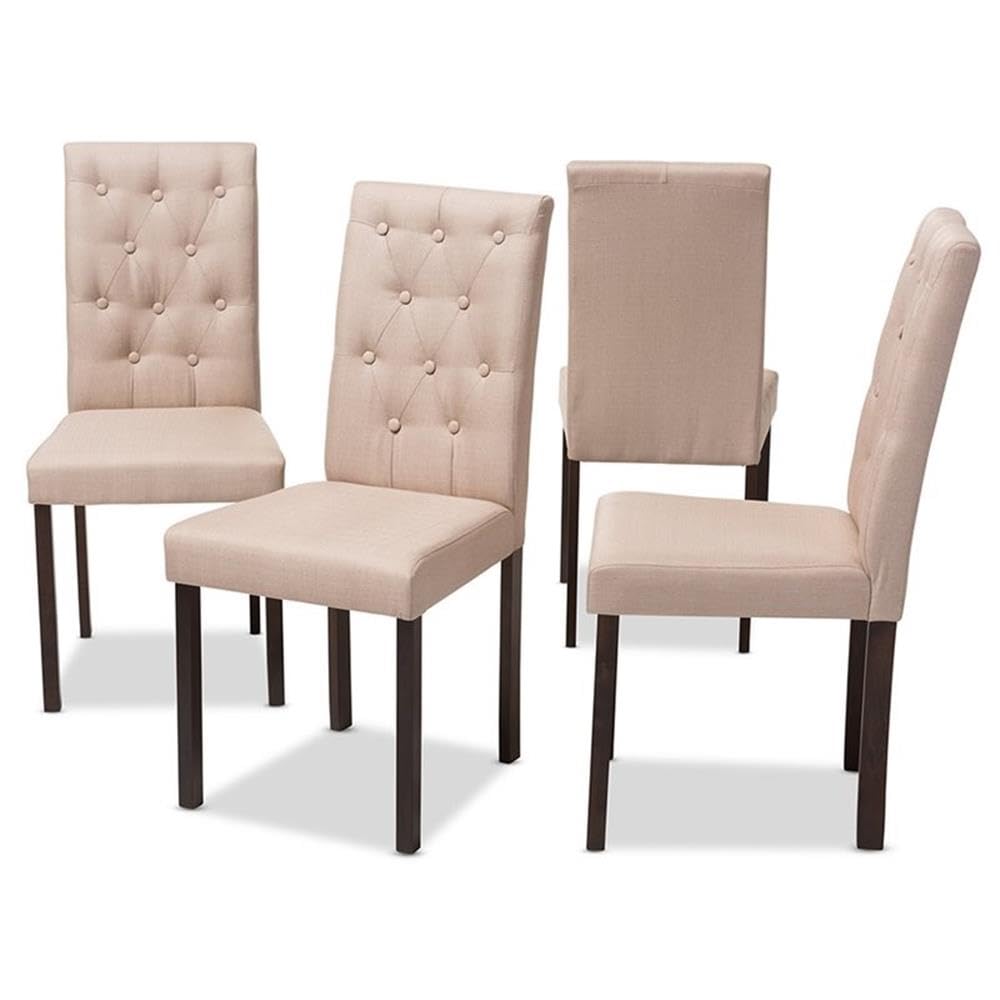 Baxton Studio Gardner Modern and Contemporary Dark Brown Finished Grey Fabric Upholstered Dining Chair (Set of 4) Beige