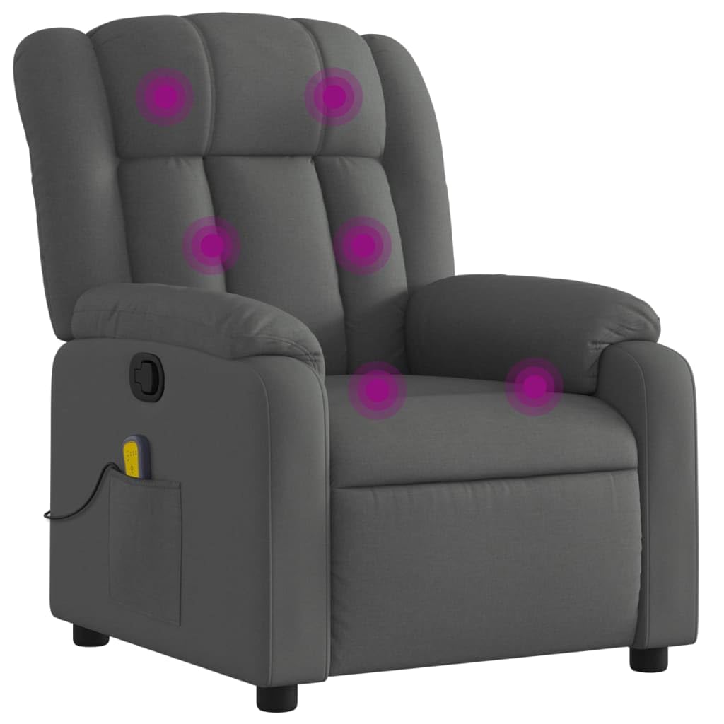 vidaXL Massage Recliner Chair - Dark Gray Fabric | 6-Point Vibration Massage | Thickly Padded | Adjustable Footrest & Backrest | Durable Wood & Metal Frame