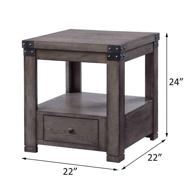 Acme Melville Square Wood Top 1-Drawer End Table in Ash Gray