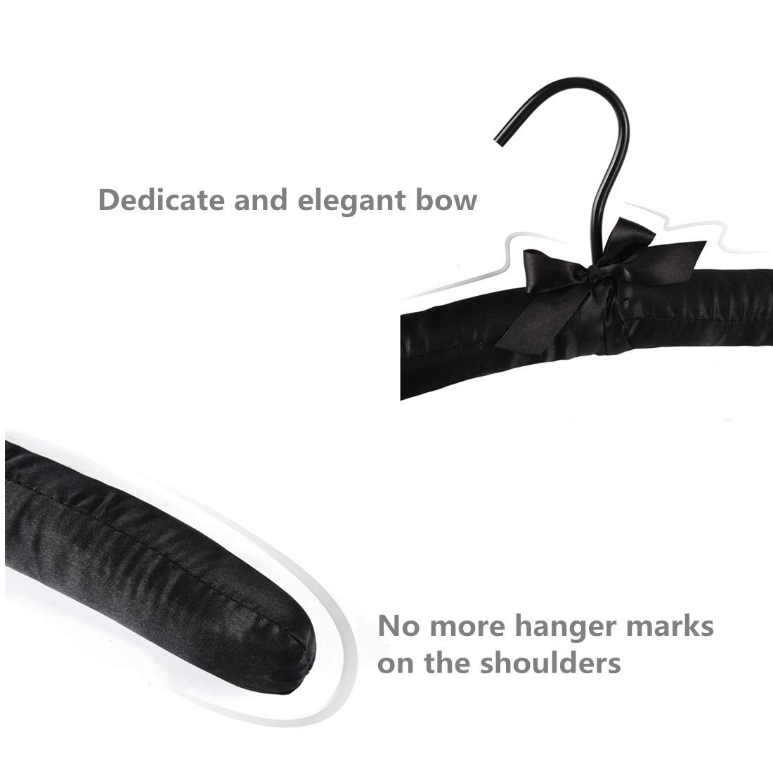 Better To U Black Satin Padded Sweater Hangers 5 Pack, Blouse Hanger With Thick & Soft Foam For Bridal Wedding Dress Lingerie, S