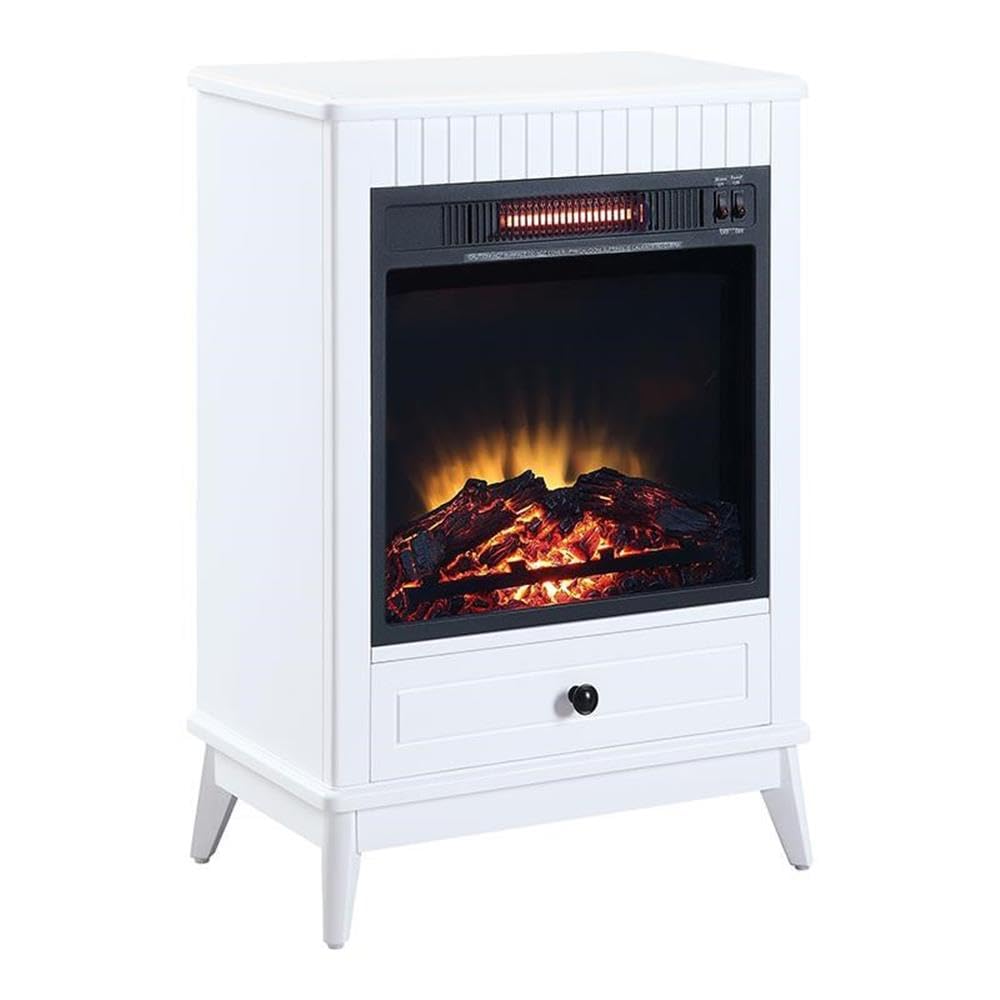 Acme Hamish 1-Drawer Wooden Fireplace In White