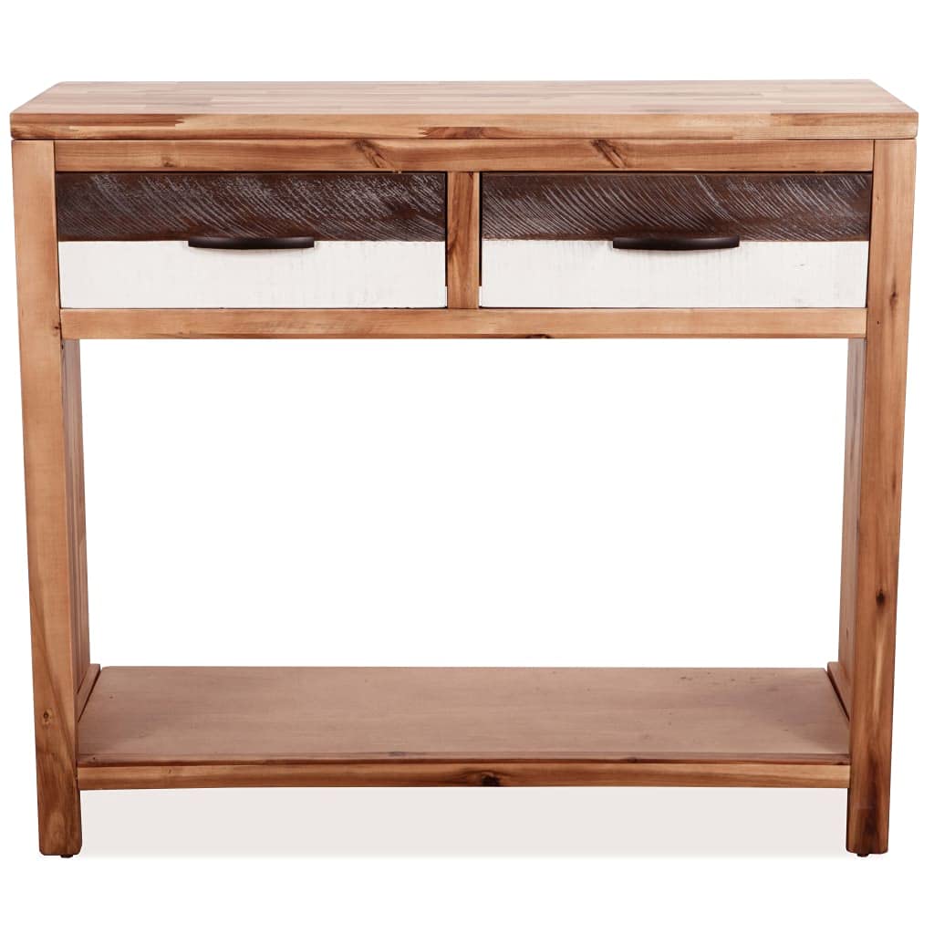 vidaXL Solid Acacia Wood Console Table with 2 Drawers & Shelf ?Brown - Modern Sideboard-Console for Living Room - Durable & Decorative - Easy Assembly
